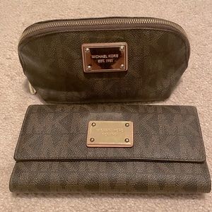 Brown Michael Kors Wallet & Makeup Pouch